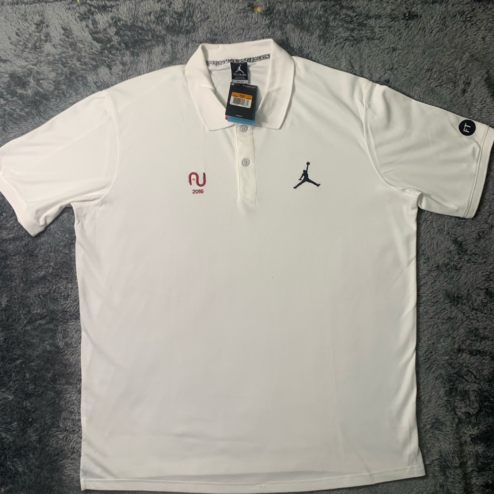 Jump White Polo Shirt with Black and Red Accents